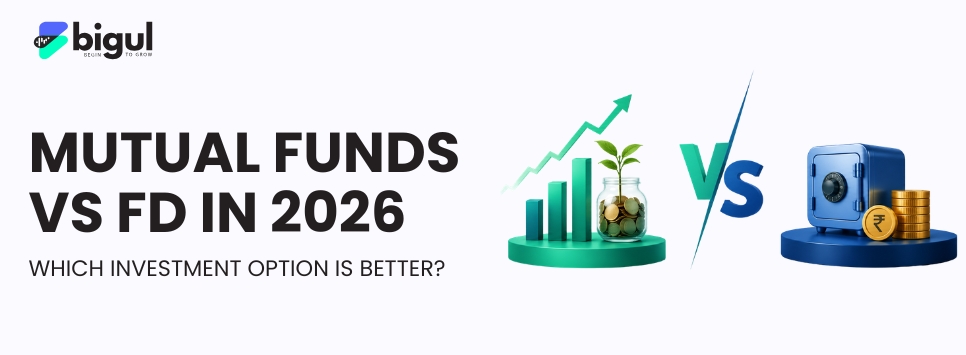Comparison chart showing Mutual Funds vs Fixed Deposits returns, risk, and tax differences in 2026