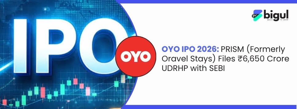OYO IPO 2026 by PRISM showing ₹6,650 crore DRHP filing, IPO issue size, valuation, financials and expected listing details